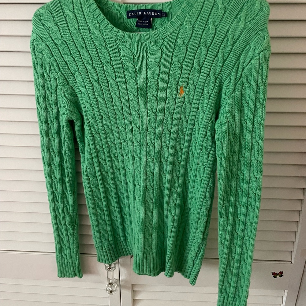 Ralph Lauren Green Crewneck Cable Knit Sweater